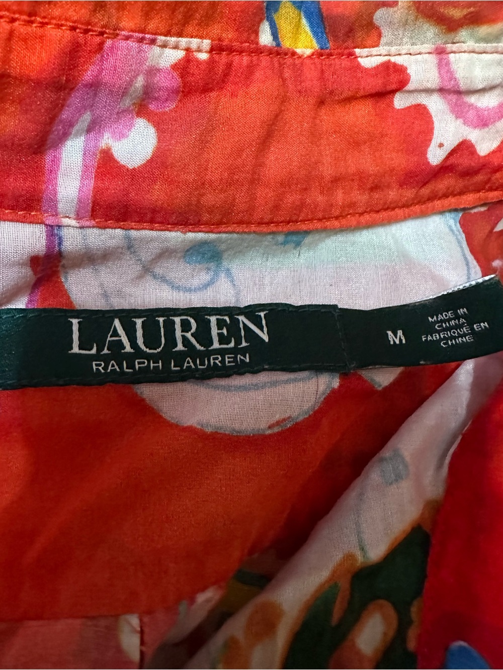 Lauren Ralph Lauren Cotton-Silk Voile Shirt Size Medium Orange Multi Floral - Picture 8 of 12